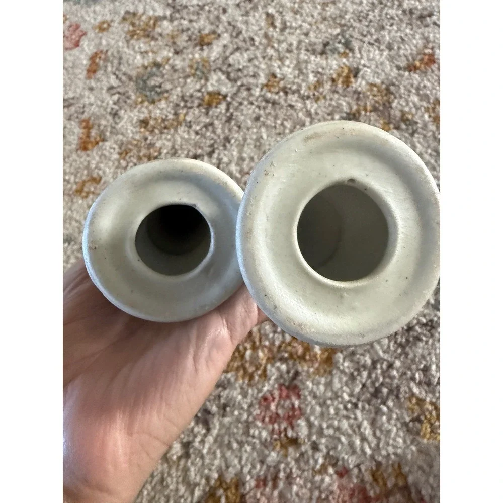 Vintage Chinese Porcelain Candlestick Pair Hand Painted Floral Landscape 5.25